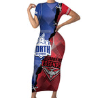 Personalised Kangaroos And Bombers Football Short Sleeve Bodycon Dress Sporty Version