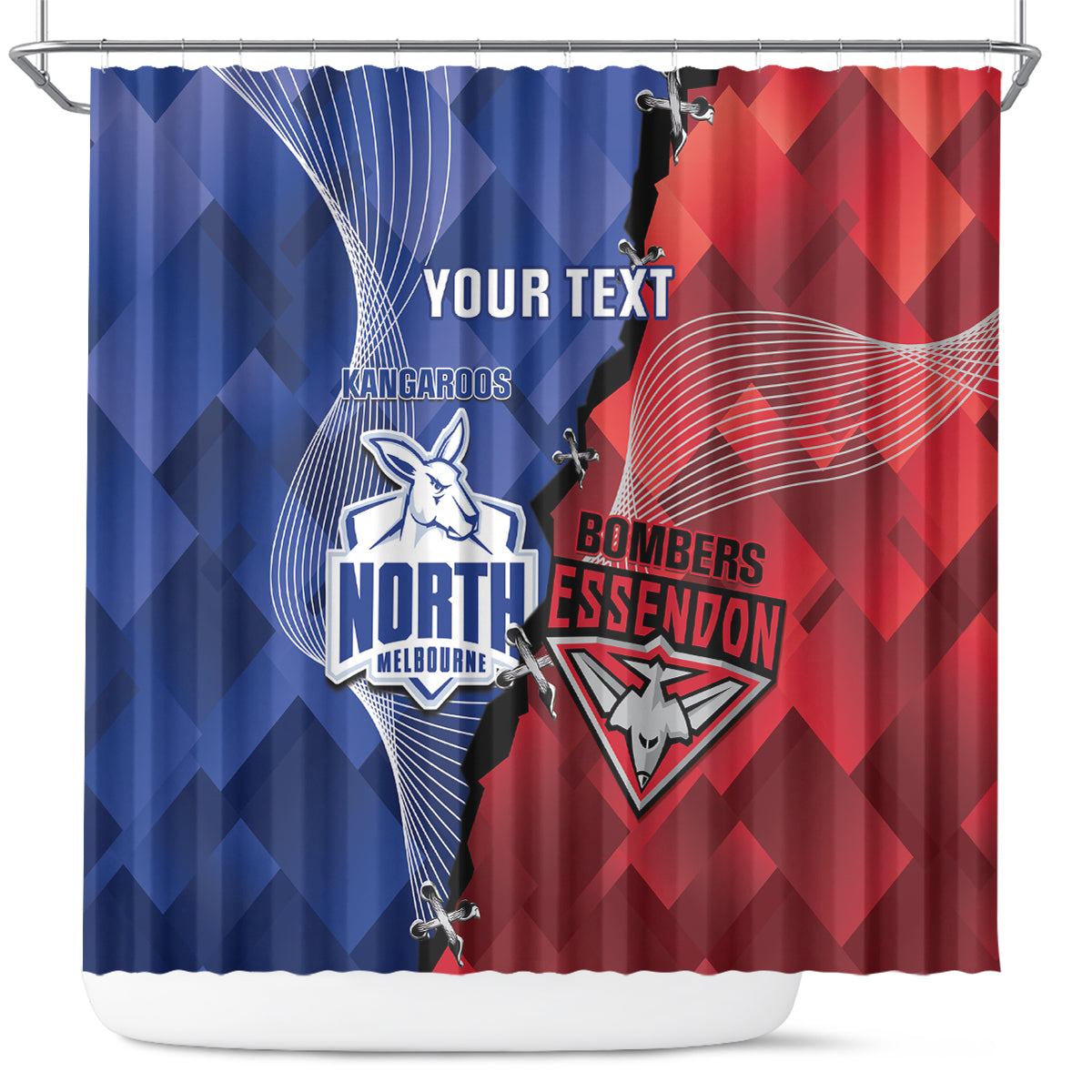 Personalised Kangaroos And Bombers Football Shower Curtain Sporty Version