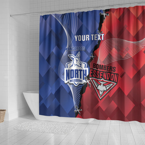 Personalised Kangaroos And Bombers Football Shower Curtain Sporty Version