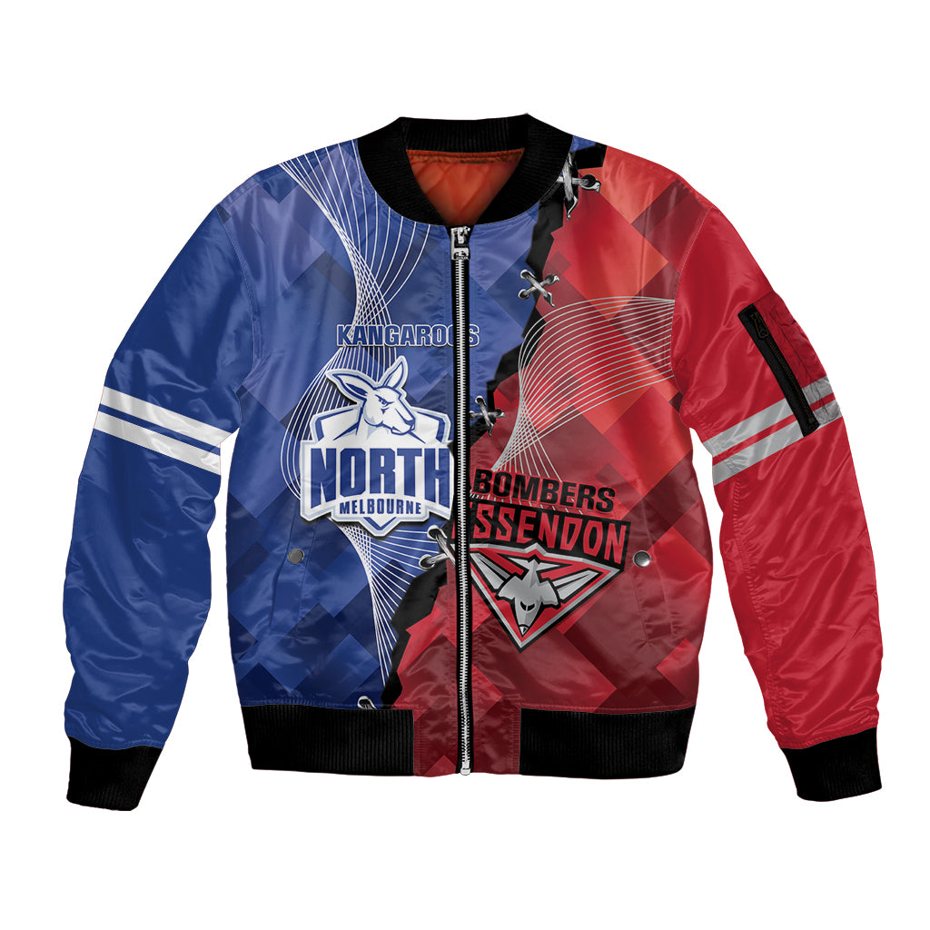 Personalised Kangaroos And Bombers Football Sleeve Zip Bomber Jacket Sporty Version