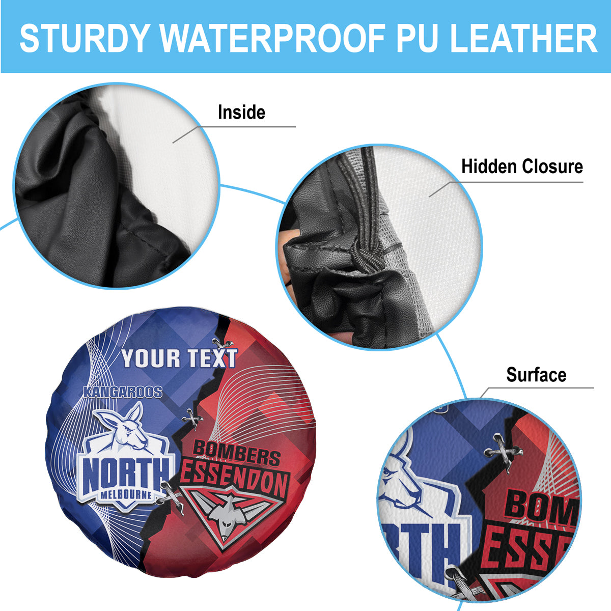 Personalised Kangaroos And Bombers Football Spare Tire Cover Sporty Version