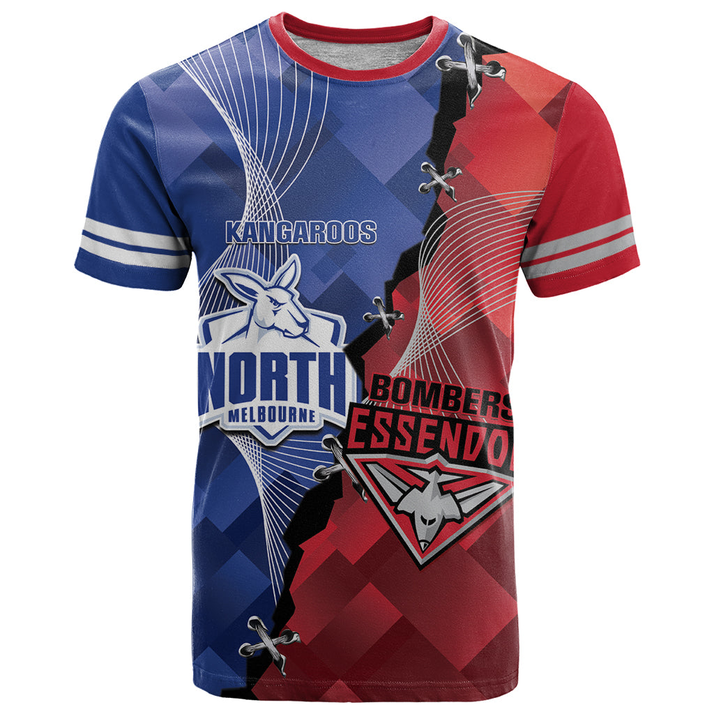 Personalised Kangaroos And Bombers Football T Shirt Sporty Version