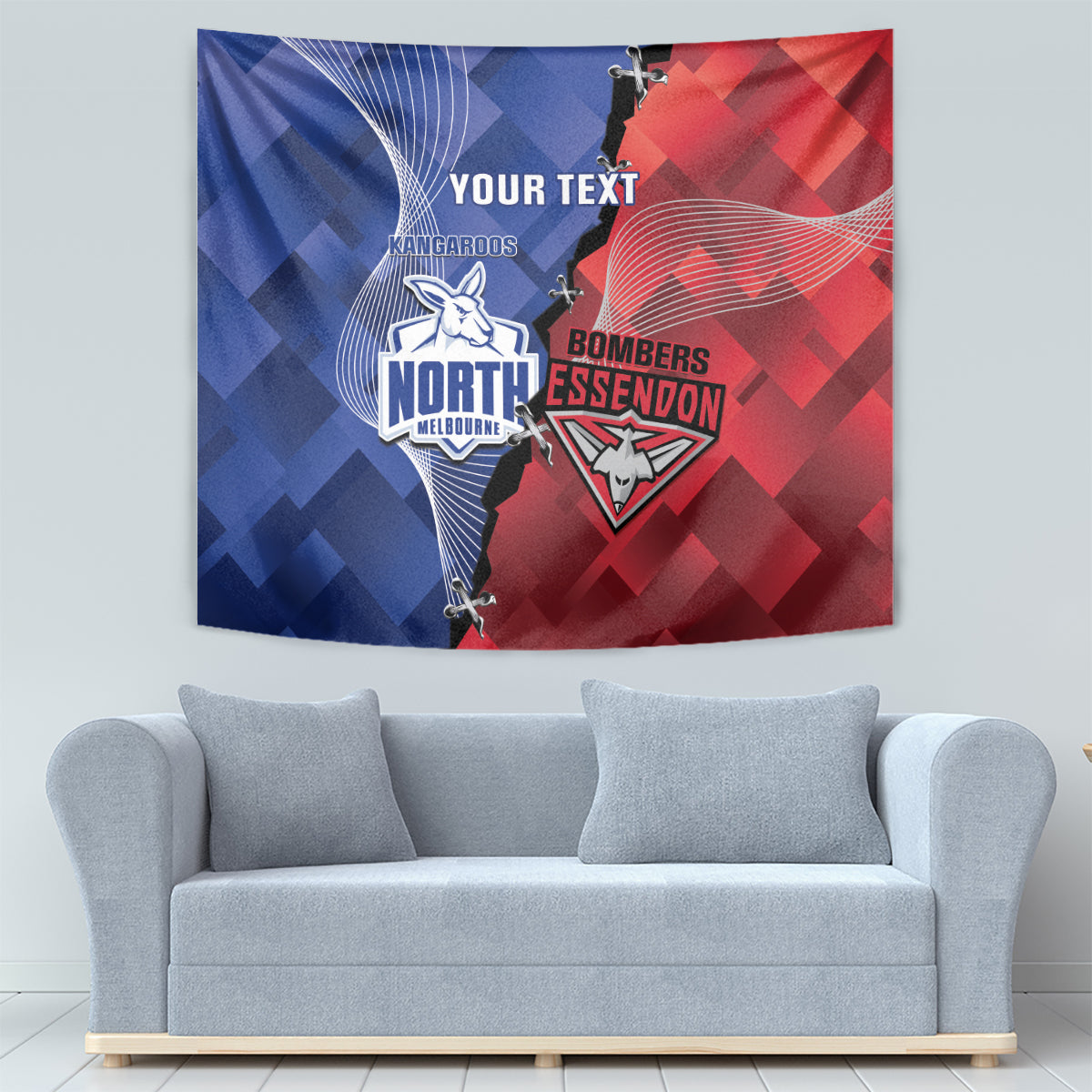 Personalised Kangaroos And Bombers Football Tapestry Sporty Version