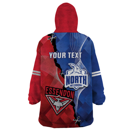 Personalised Kangaroos And Bombers Football Wearable Blanket Hoodie Sporty Version