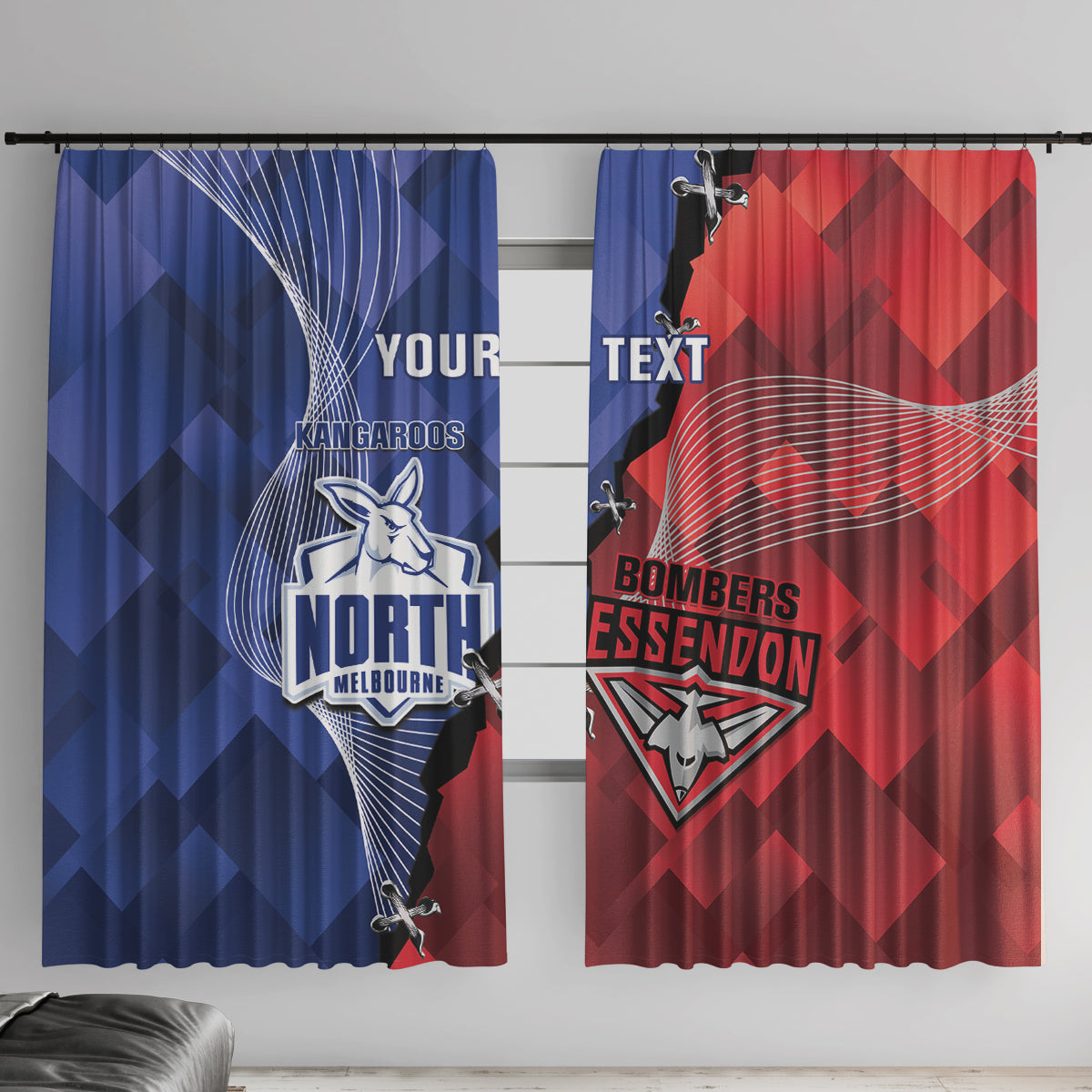 Personalised Kangaroos And Bombers Football Window Curtain Sporty Version