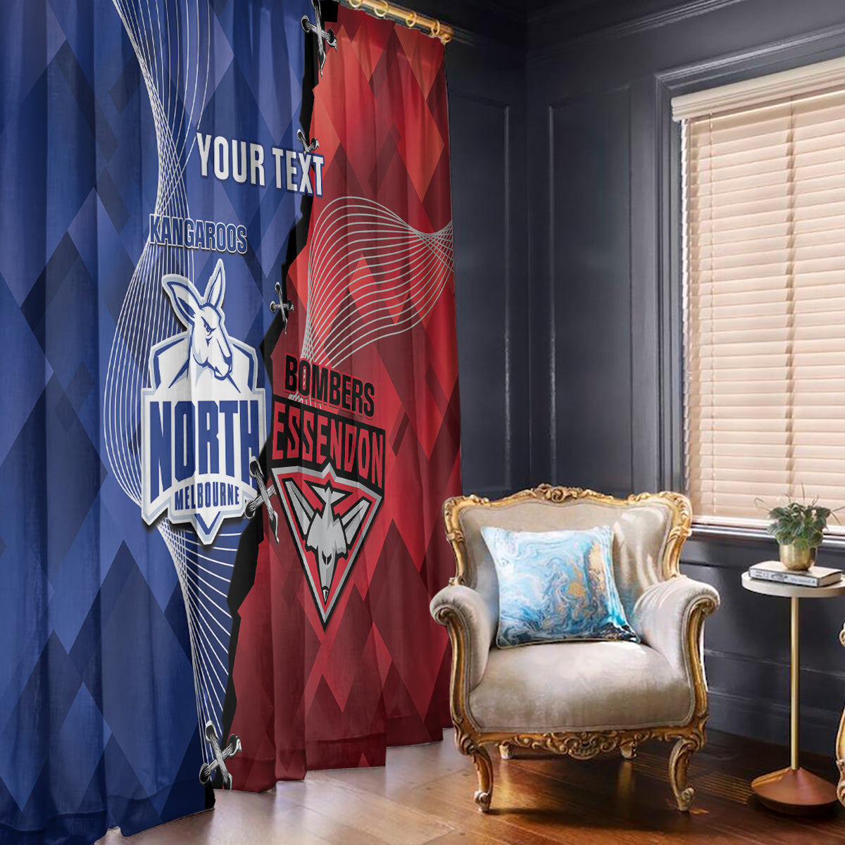 Personalised Kangaroos And Bombers Football Window Curtain Sporty Version