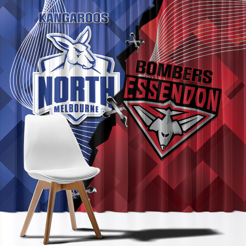 Personalised Kangaroos And Bombers Football Window Curtain Sporty Version