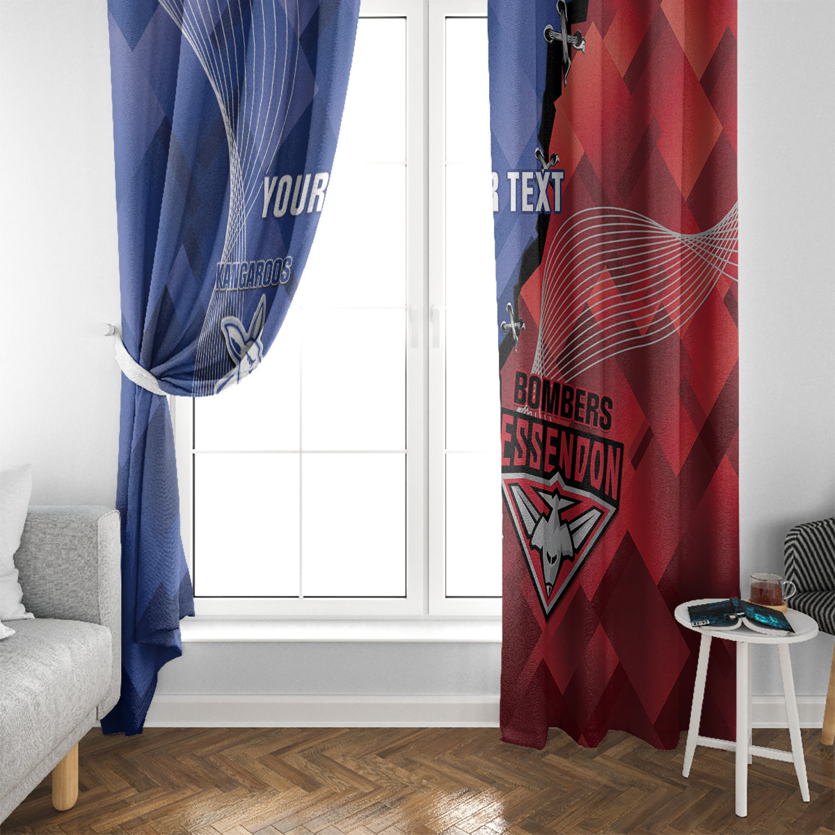 Personalised Kangaroos And Bombers Football Window Curtain Sporty Version