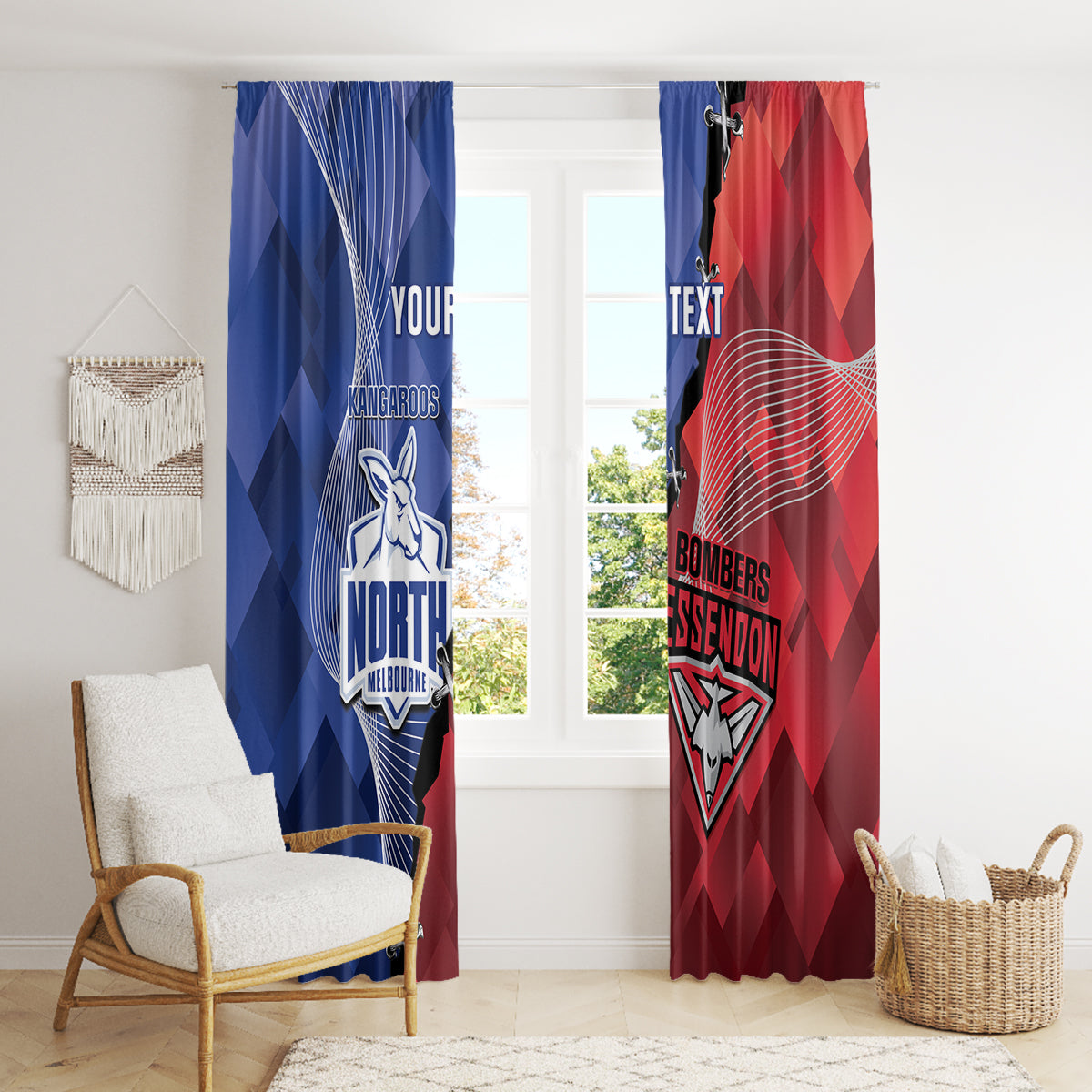 Personalised Kangaroos And Bombers Football Window Curtain Sporty Version