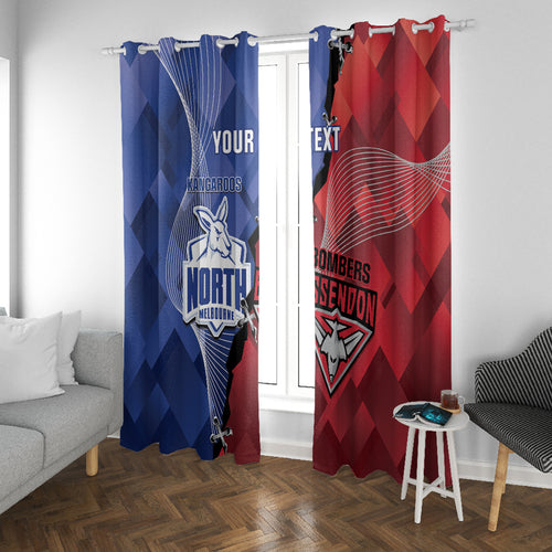 Personalised Kangaroos And Bombers Football Window Curtain Sporty Version