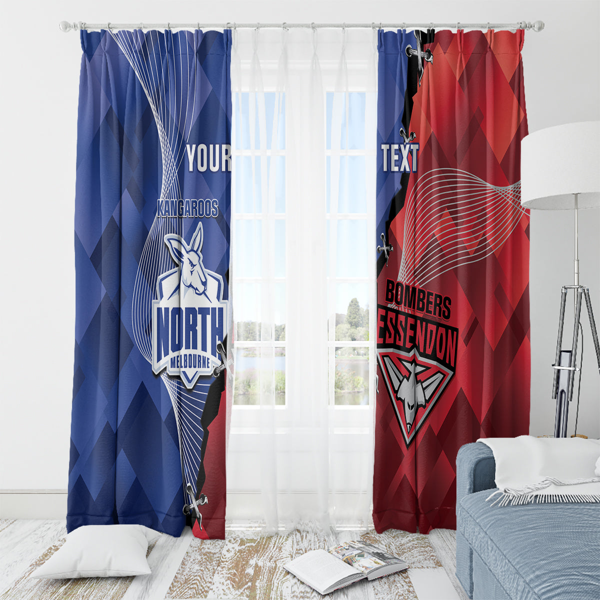 Personalised Kangaroos And Bombers Football Window Curtain Sporty Version
