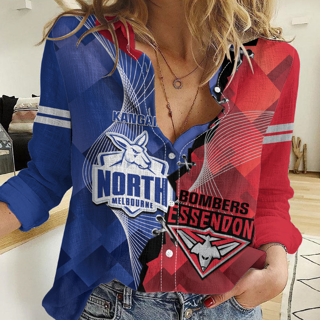 Personalised Kangaroos And Bombers Football Women Casual Shirt Sporty Version