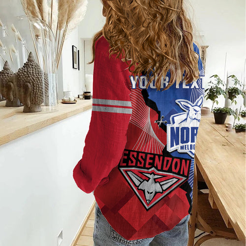 Personalised Kangaroos And Bombers Football Women Casual Shirt Sporty Version