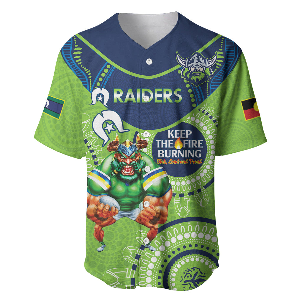 Custom NRL Raiders NAIDOC Week Baseball Jersey Keep The Fire Burning Indigenous Art