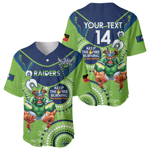 Custom NRL Raiders NAIDOC Week Baseball Jersey Keep The Fire Burning Indigenous Art
