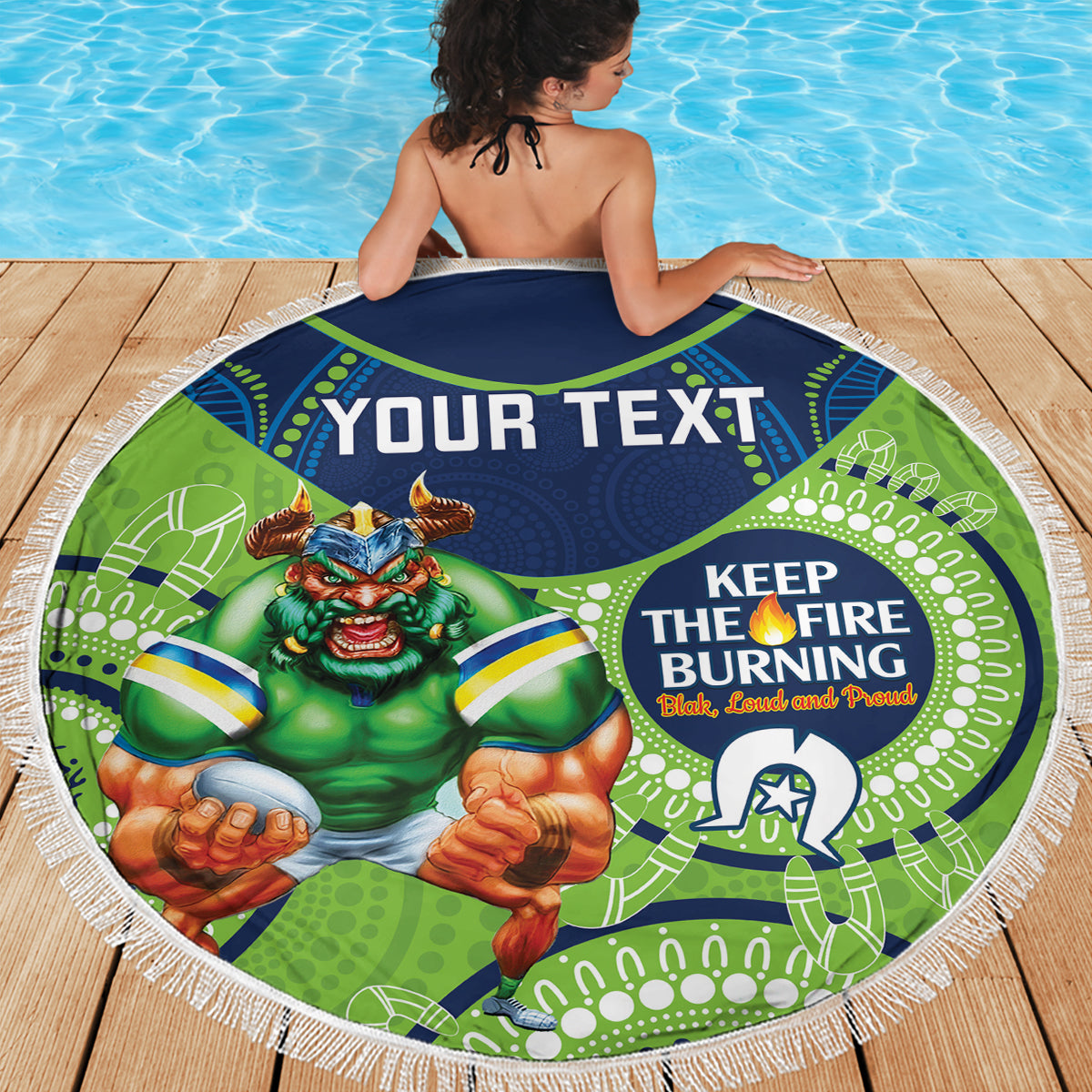 Custom NRL Raiders NAIDOC Week Beach Blanket Keep The Fire Burning Indigenous Art