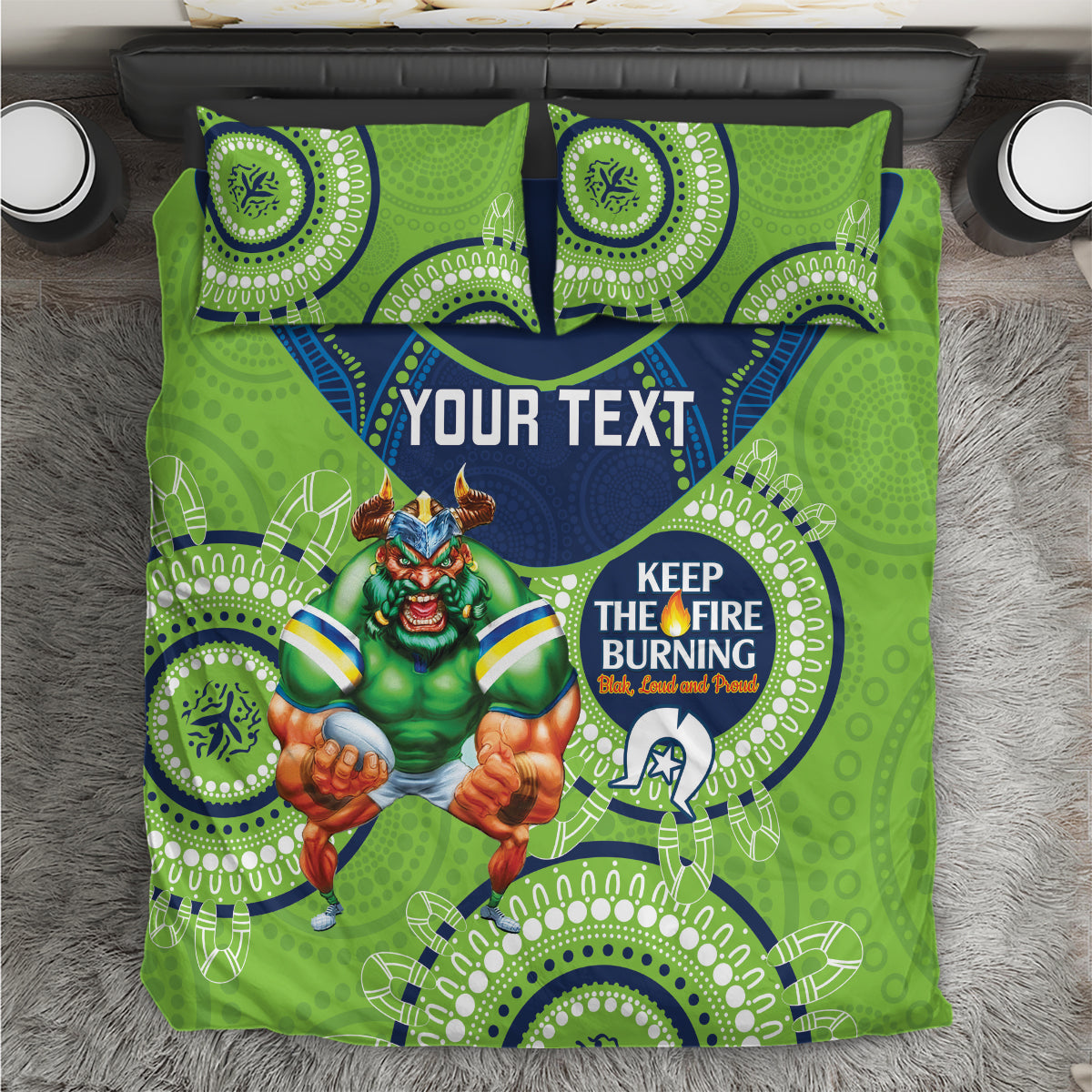 Custom NRL Raiders NAIDOC Week Bedding Set Keep The Fire Burning Indigenous Art