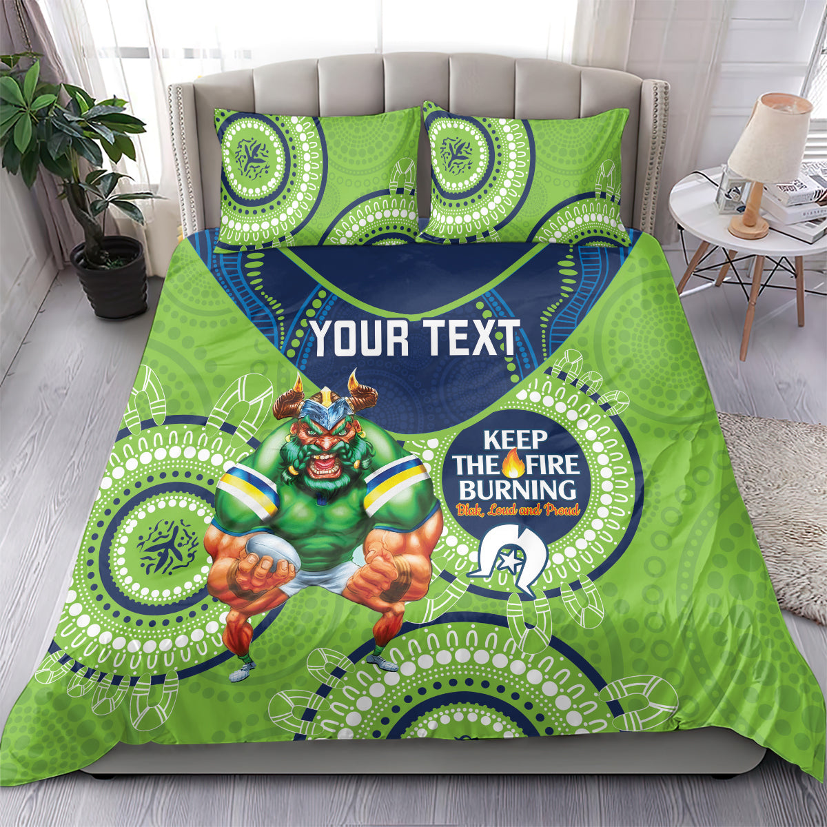 Custom NRL Raiders NAIDOC Week Bedding Set Keep The Fire Burning Indigenous Art