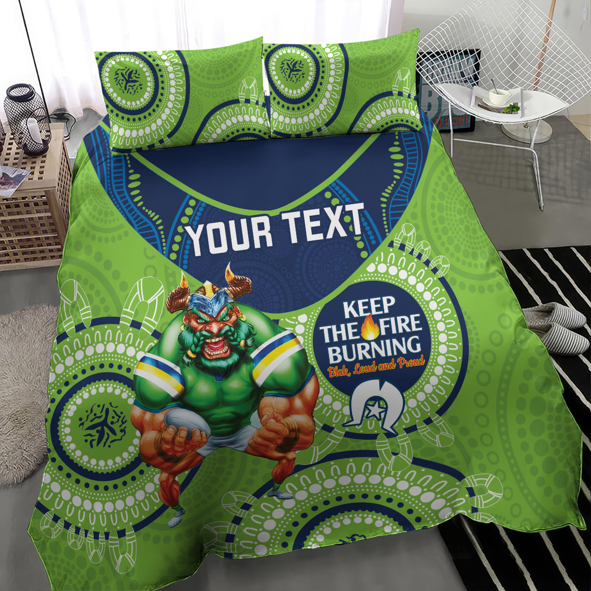 Custom NRL Raiders NAIDOC Week Bedding Set Keep The Fire Burning Indigenous Art