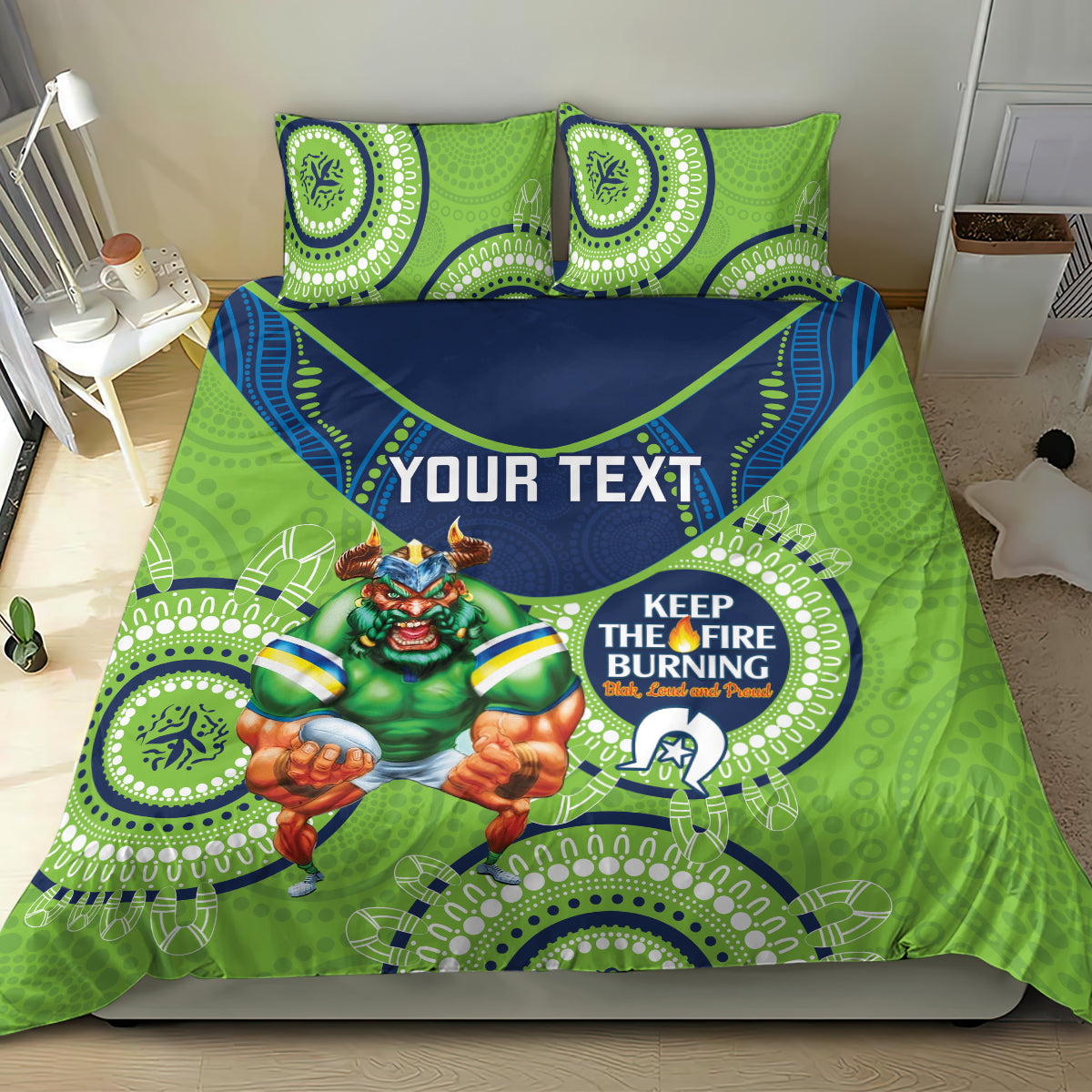 Custom NRL Raiders NAIDOC Week Bedding Set Keep The Fire Burning Indigenous Art
