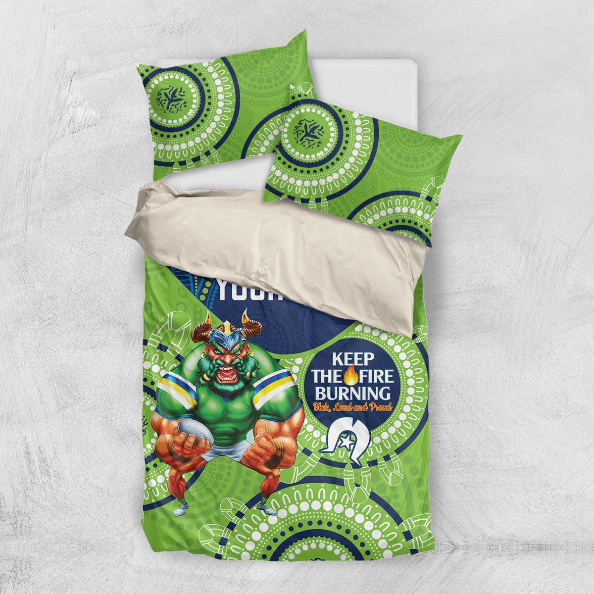 Custom NRL Raiders NAIDOC Week Bedding Set Keep The Fire Burning Indigenous Art