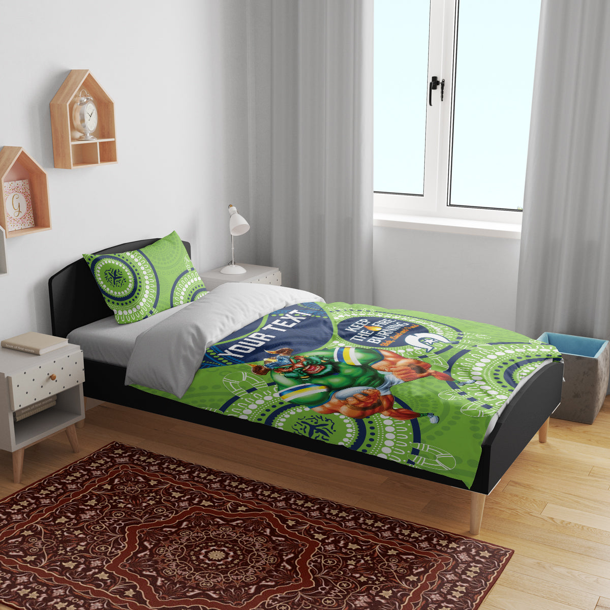 Custom NRL Raiders NAIDOC Week Bedding Set Keep The Fire Burning Indigenous Art