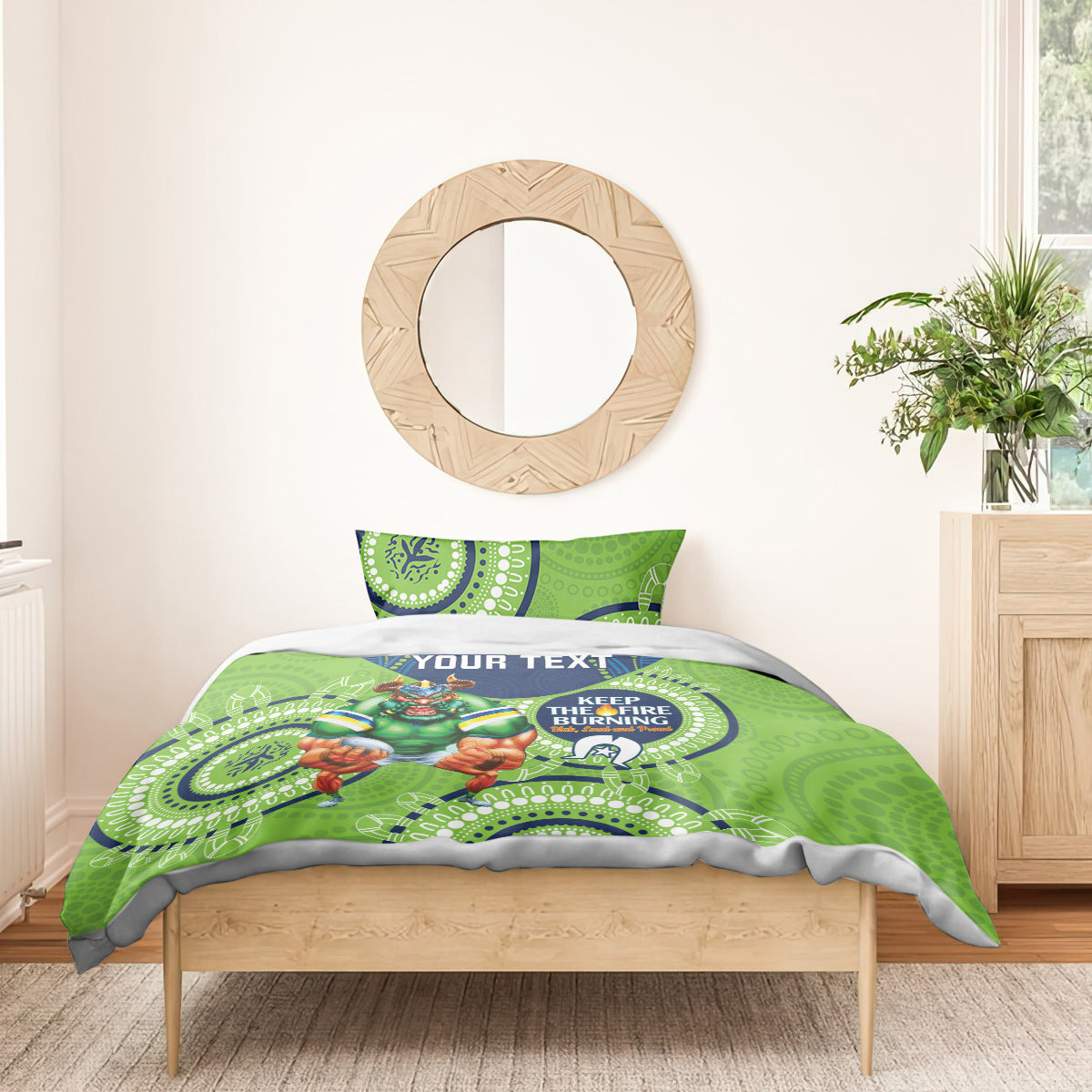 Custom NRL Raiders NAIDOC Week Bedding Set Keep The Fire Burning Indigenous Art