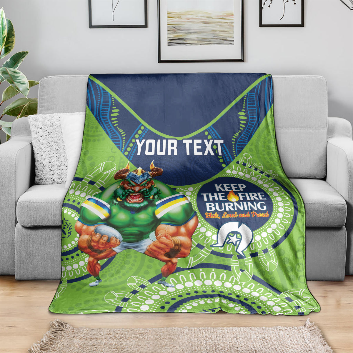 Custom NRL Raiders NAIDOC Week Blanket Keep The Fire Burning Indigenous Art