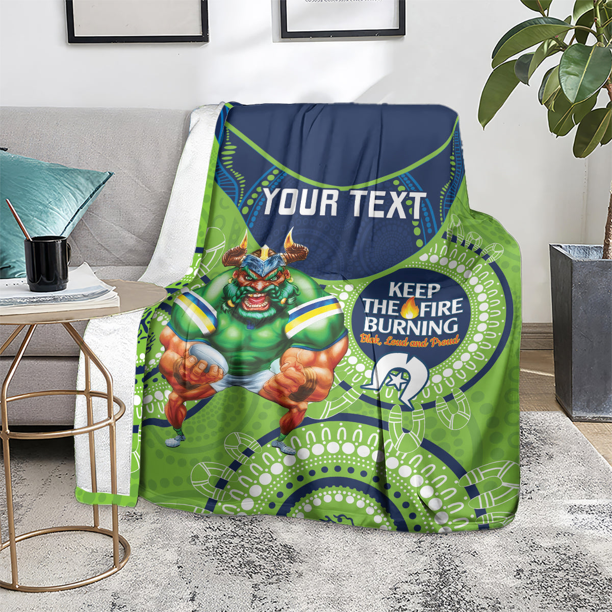 Custom NRL Raiders NAIDOC Week Blanket Keep The Fire Burning Indigenous Art