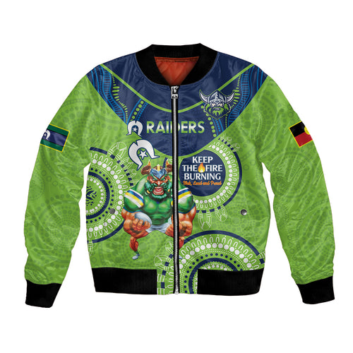 Custom NRL Raiders NAIDOC Week Bomber Jacket Keep The Fire Burning Indigenous Art