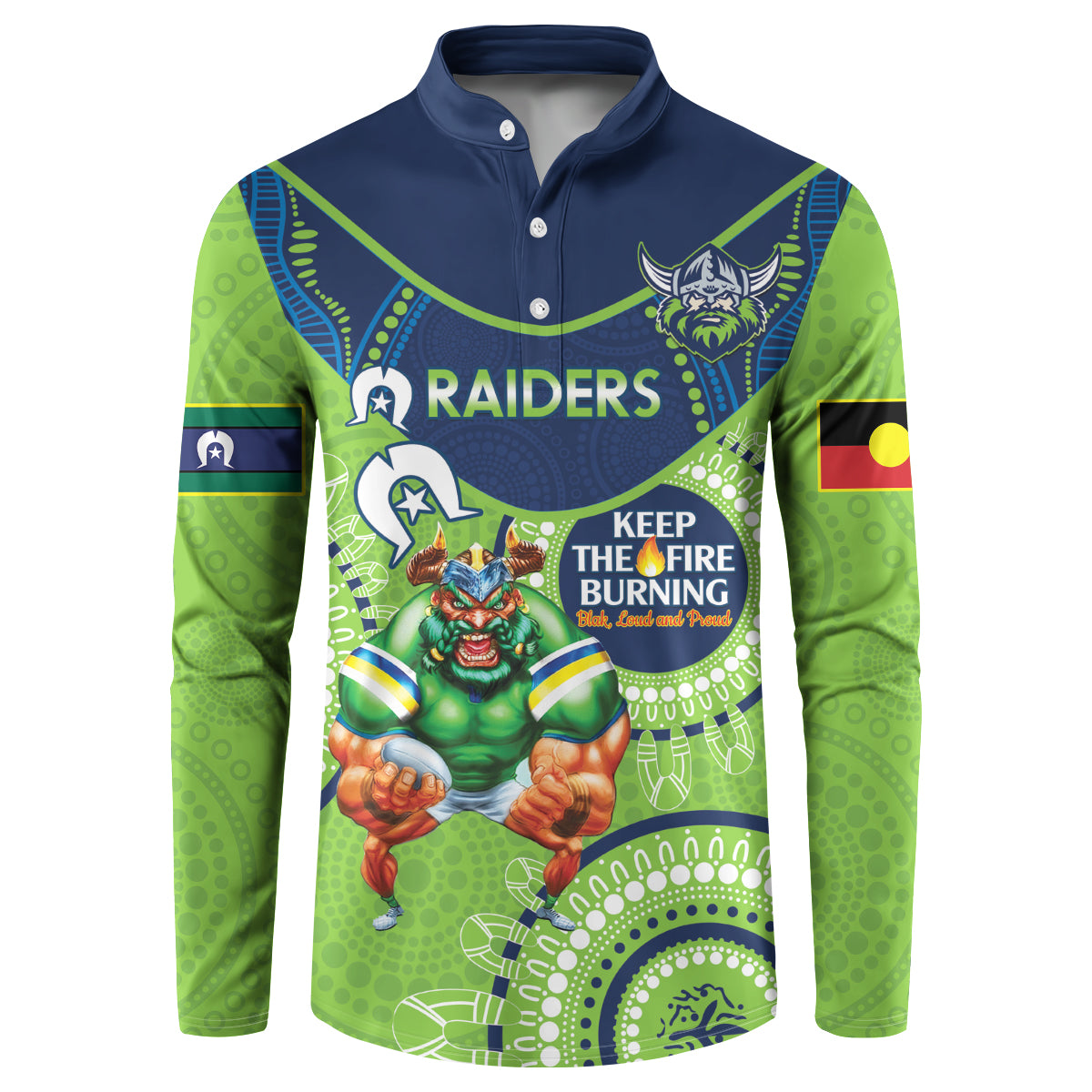 Custom NRL Raiders NAIDOC Week Button Sweatshirt Keep The Fire Burning Indigenous Art