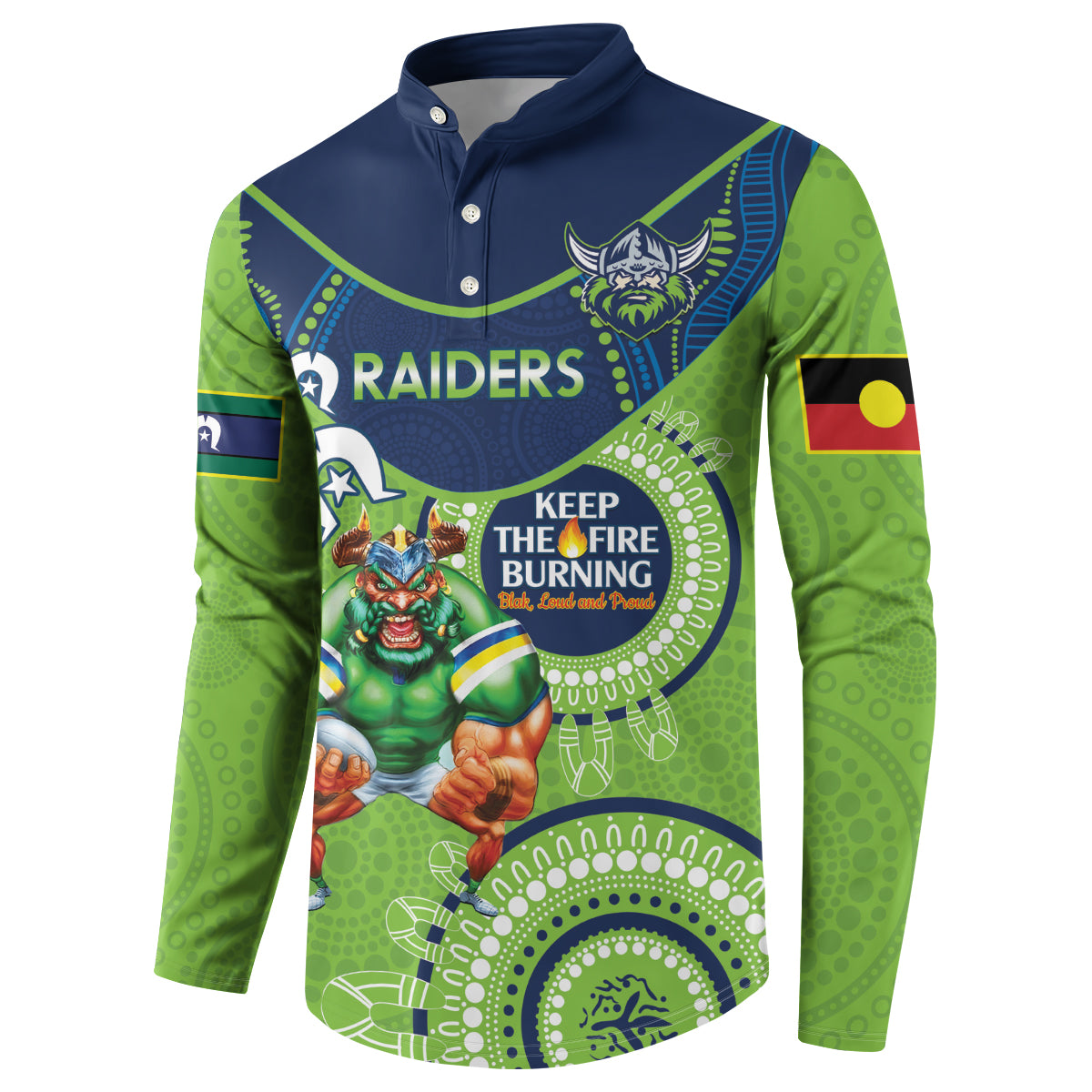 Custom NRL Raiders NAIDOC Week Button Sweatshirt Keep The Fire Burning Indigenous Art