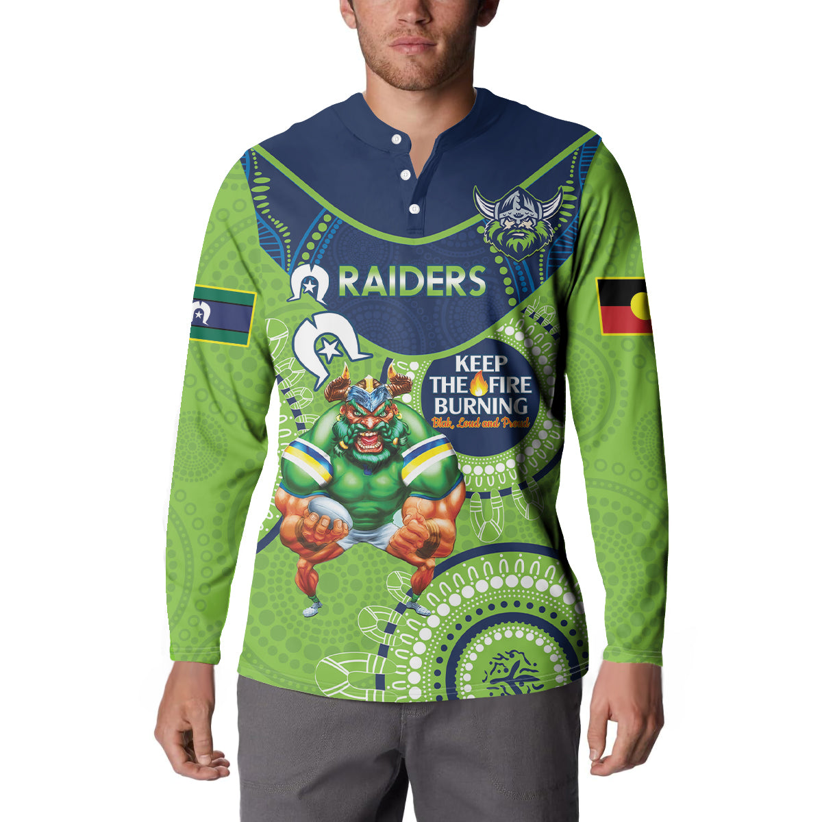Custom NRL Raiders NAIDOC Week Button Sweatshirt Keep The Fire Burning Indigenous Art