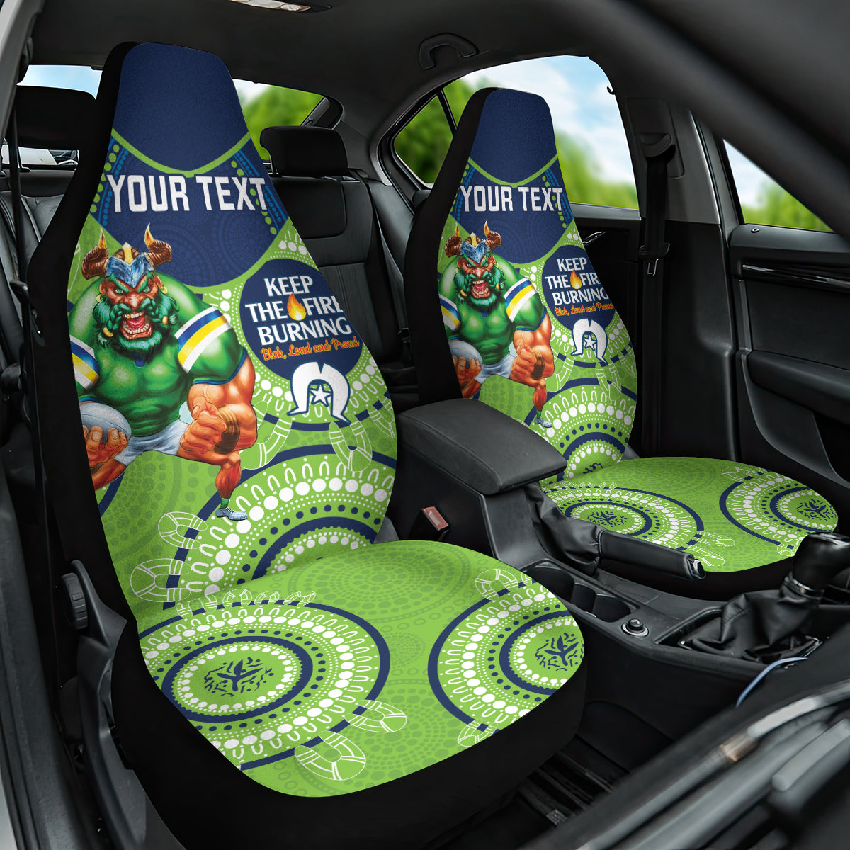 Custom NRL Raiders NAIDOC Week Car Seat Cover Keep The Fire Burning Indigenous Art