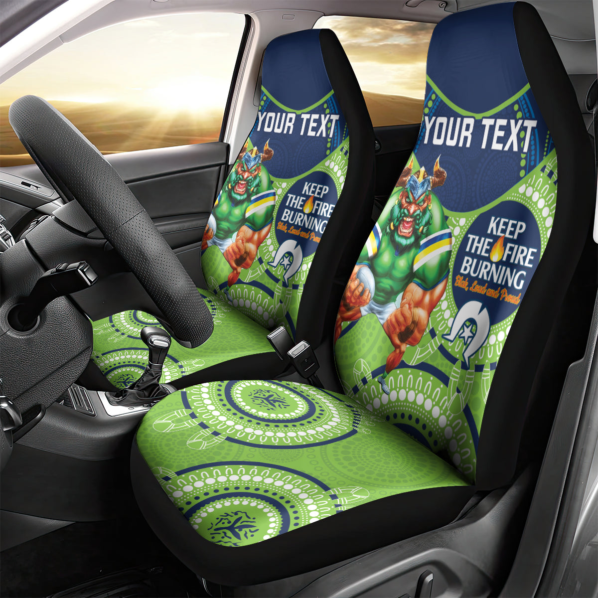 Custom NRL Raiders NAIDOC Week Car Seat Cover Keep The Fire Burning Indigenous Art