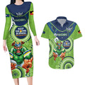 Custom NRL Raiders NAIDOC Week Couples Matching Long Sleeve Bodycon Dress and Hawaiian Shirt Keep The Fire Burning Indigenous Art