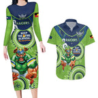 Custom NRL Raiders NAIDOC Week Couples Matching Long Sleeve Bodycon Dress and Hawaiian Shirt Keep The Fire Burning Indigenous Art