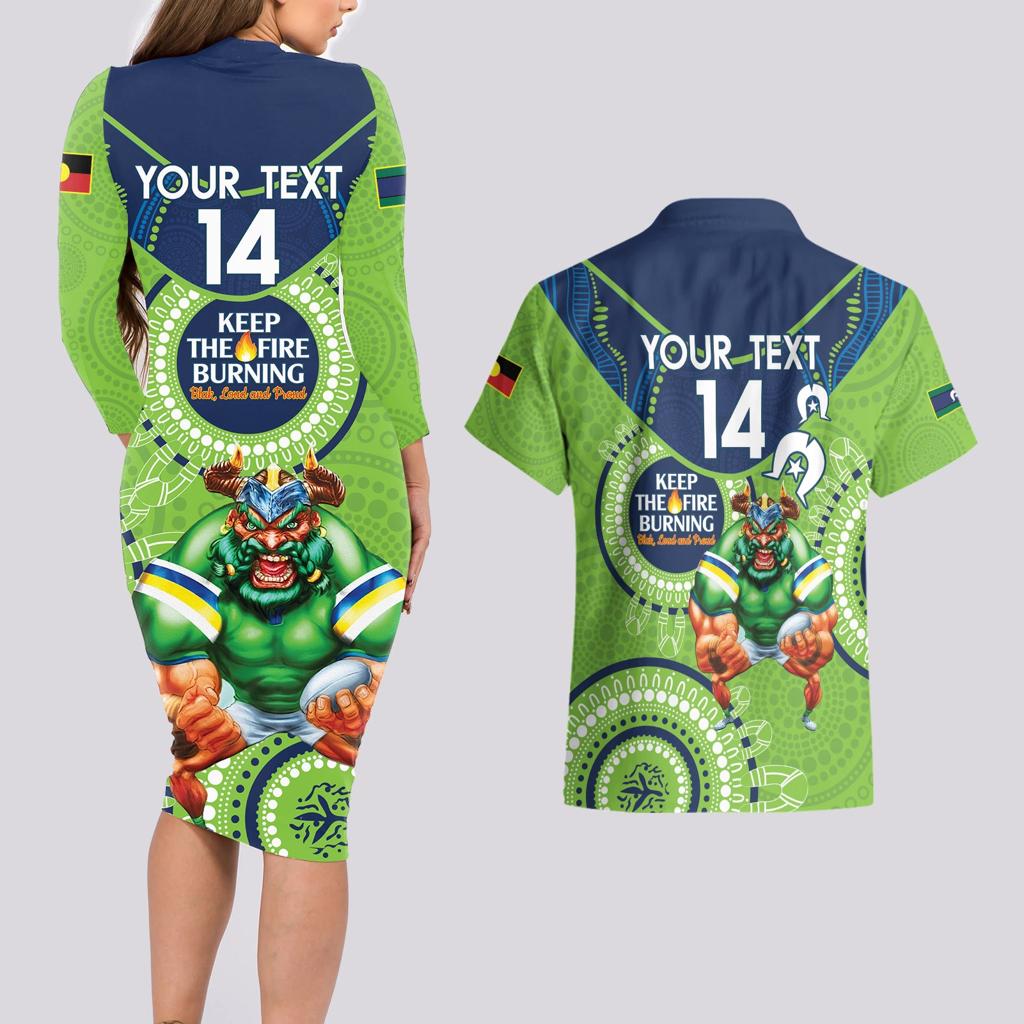 Custom NRL Raiders NAIDOC Week Couples Matching Long Sleeve Bodycon Dress and Hawaiian Shirt Keep The Fire Burning Indigenous Art