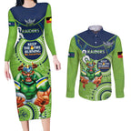 Custom NRL Raiders NAIDOC Week Couples Matching Long Sleeve Bodycon Dress and Long Sleeve Button Shirt Keep The Fire Burning Indigenous Art
