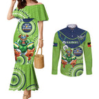 Custom NRL Raiders NAIDOC Week Couples Matching Mermaid Dress and Long Sleeve Button Shirt Keep The Fire Burning Indigenous Art