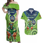 Custom NRL Raiders NAIDOC Week Couples Matching Off Shoulder Maxi Dress and Hawaiian Shirt Keep The Fire Burning Indigenous Art