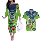 Custom NRL Raiders NAIDOC Week Couples Matching Off The Shoulder Long Sleeve Dress and Hawaiian Shirt Keep The Fire Burning Indigenous Art