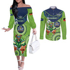 Custom NRL Raiders NAIDOC Week Couples Matching Off The Shoulder Long Sleeve Dress and Long Sleeve Button Shirt Keep The Fire Burning Indigenous Art