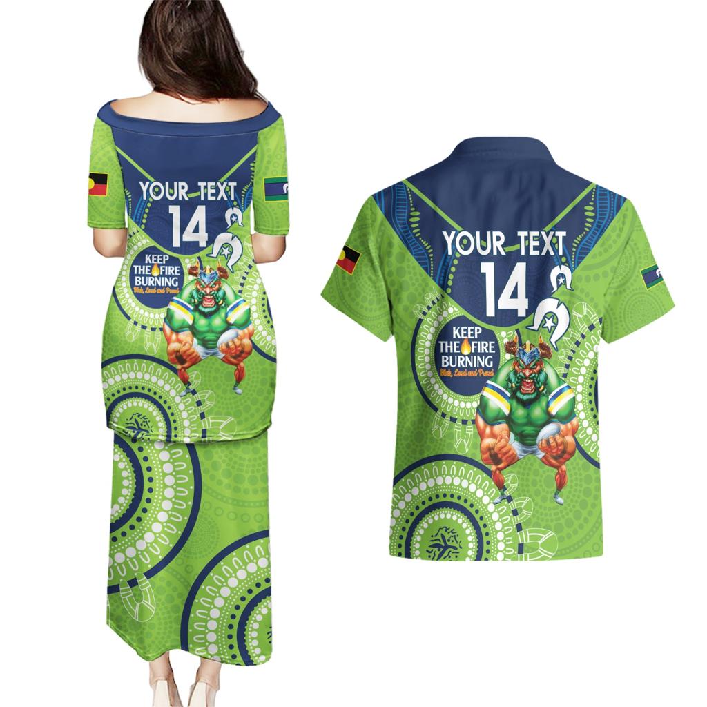 Custom NRL Raiders NAIDOC Week Couples Matching Puletasi and Hawaiian Shirt Keep The Fire Burning Indigenous Art