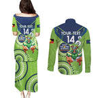 Custom NRL Raiders NAIDOC Week Couples Matching Puletasi and Long Sleeve Button Shirt Keep The Fire Burning Indigenous Art