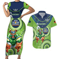 Custom NRL Raiders NAIDOC Week Couples Matching Short Sleeve Bodycon Dress and Hawaiian Shirt Keep The Fire Burning Indigenous Art