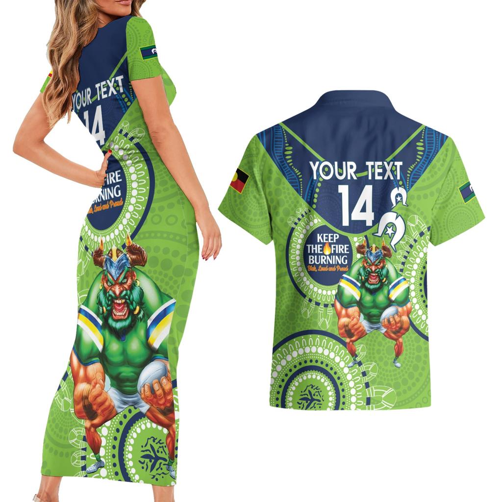 Custom NRL Raiders NAIDOC Week Couples Matching Short Sleeve Bodycon Dress and Hawaiian Shirt Keep The Fire Burning Indigenous Art