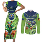 Custom NRL Raiders NAIDOC Week Couples Matching Short Sleeve Bodycon Dress and Long Sleeve Button Shirt Keep The Fire Burning Indigenous Art