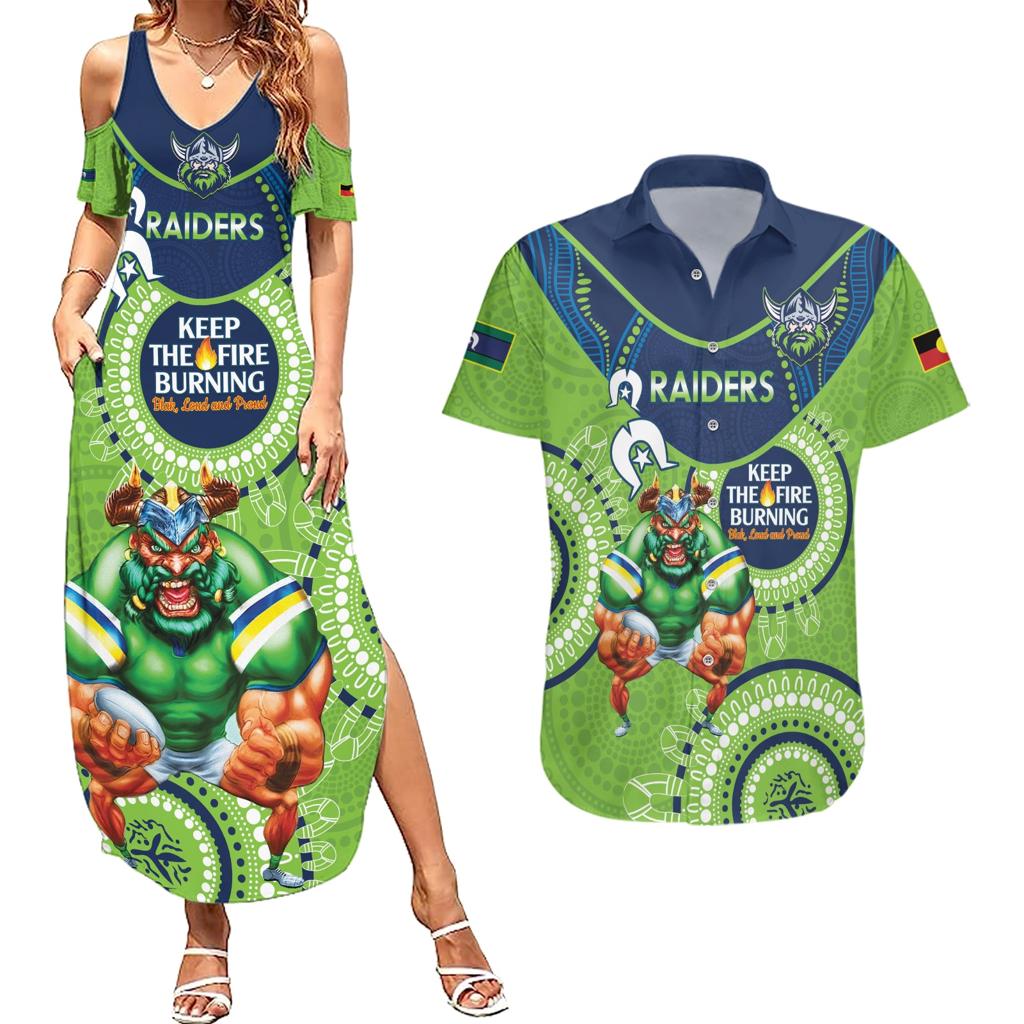 Custom NRL Raiders NAIDOC Week Couples Matching Summer Maxi Dress and Hawaiian Shirt Keep The Fire Burning Indigenous Art
