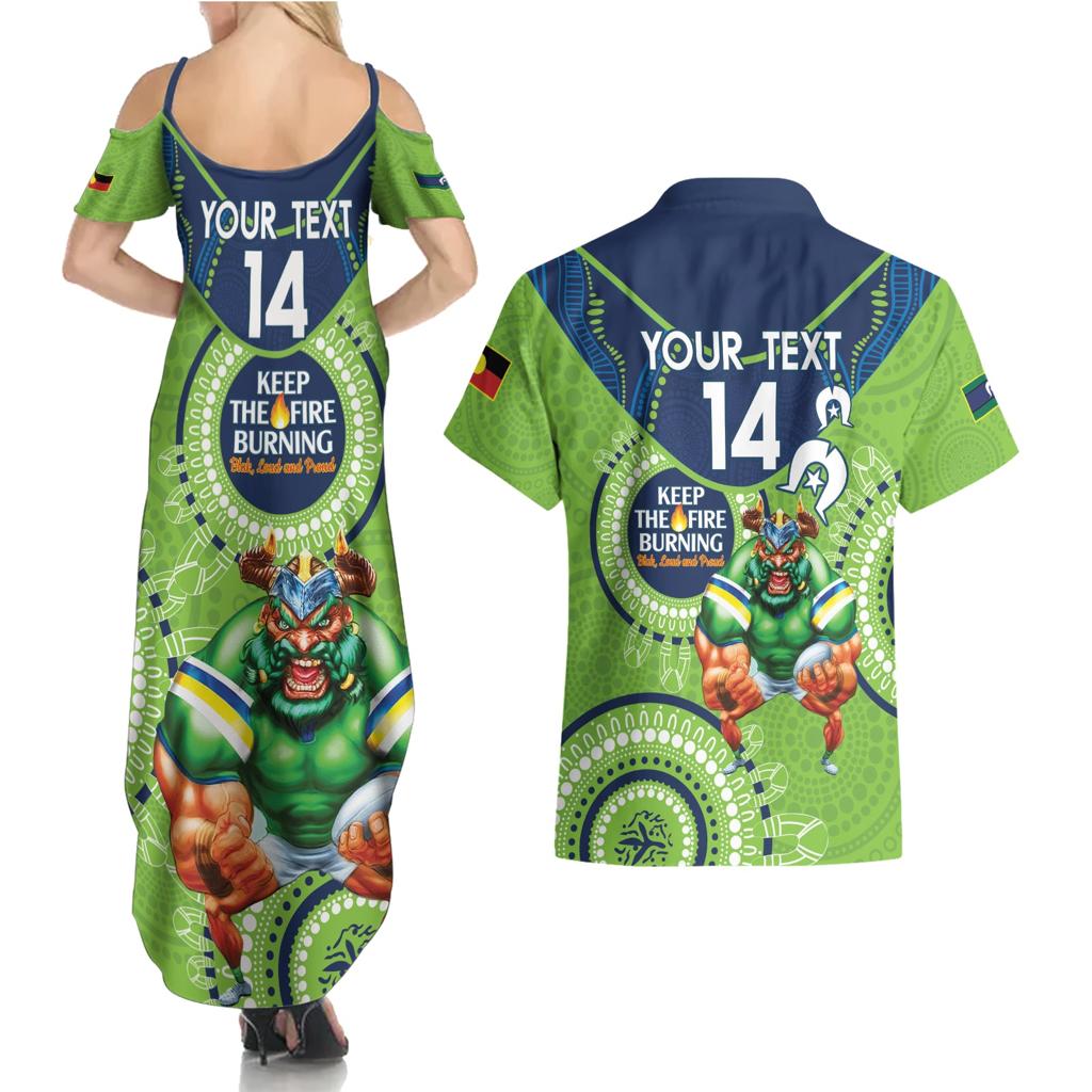 Custom NRL Raiders NAIDOC Week Couples Matching Summer Maxi Dress and Hawaiian Shirt Keep The Fire Burning Indigenous Art